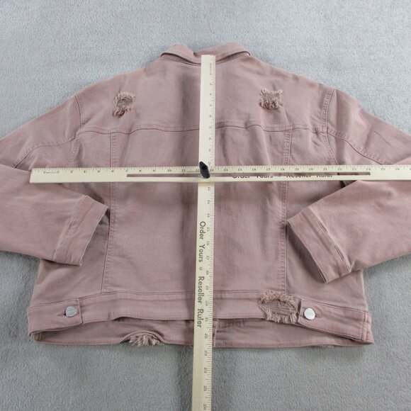 Risen Jacket Womens Large Mauve Pink Deconstructed Distressed Denim Trucker NWT - Picture 8 of 11